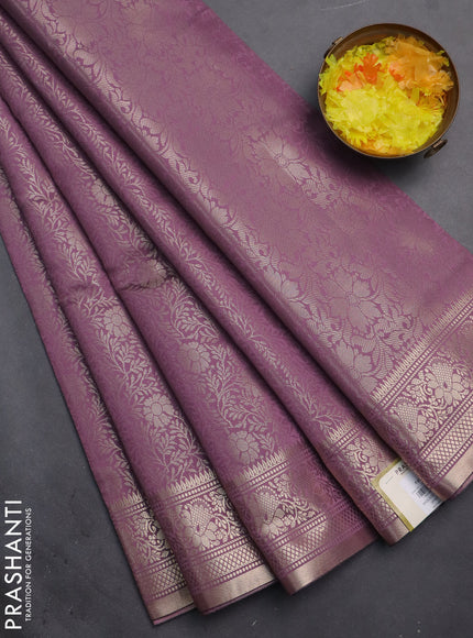 Semi soft silk saree mild purple with allover zari woven brocade weaves -Without blouse