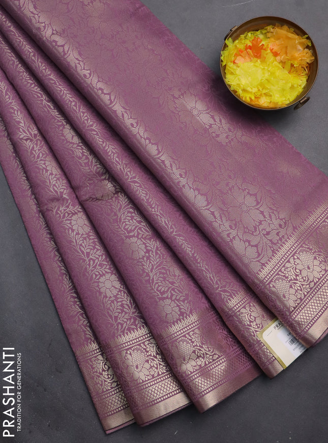 Semi soft silk saree mild purple with allover zari woven brocade weaves -Without blouse