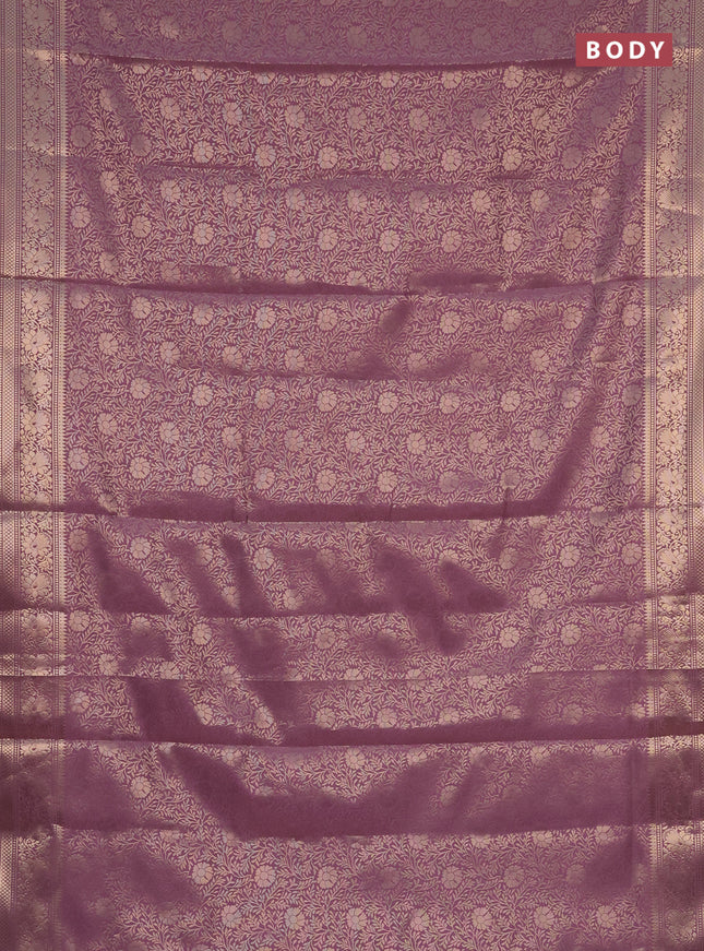 Semi soft silk saree mild purple with allover zari woven brocade weaves -Without blouse
