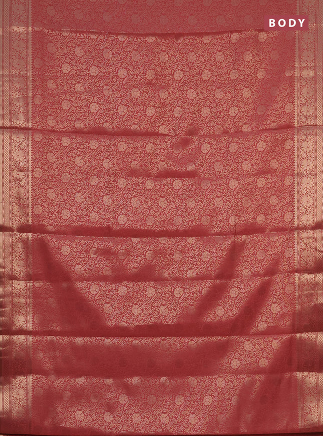 Semi soft silk saree peach pink with allover zari woven brocade weaves -Without blouse