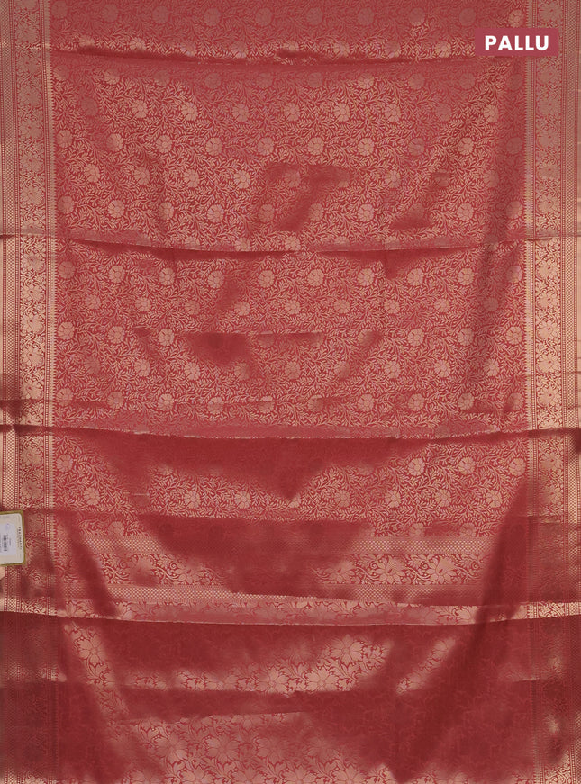 Semi soft silk saree peach pink with allover zari woven brocade weaves -Without blouse