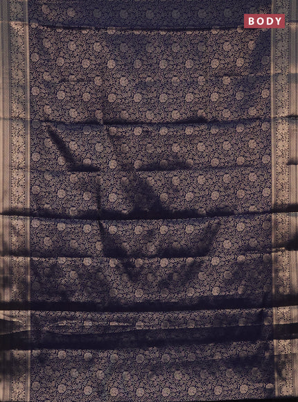 Semi soft silk saree dark blue with allover zari woven brocade weaves -Without blouse