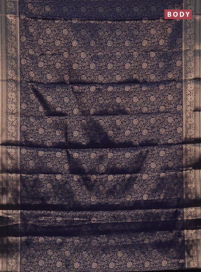 Semi soft silk saree dark blue with allover zari woven brocade weaves -Without blouse