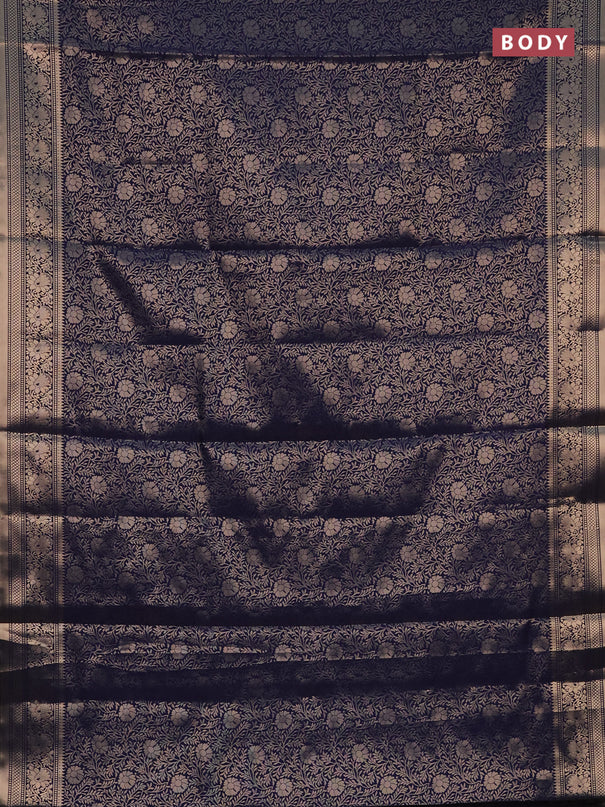 Semi soft silk saree dark blue with allover zari woven brocade weaves -Without blouse