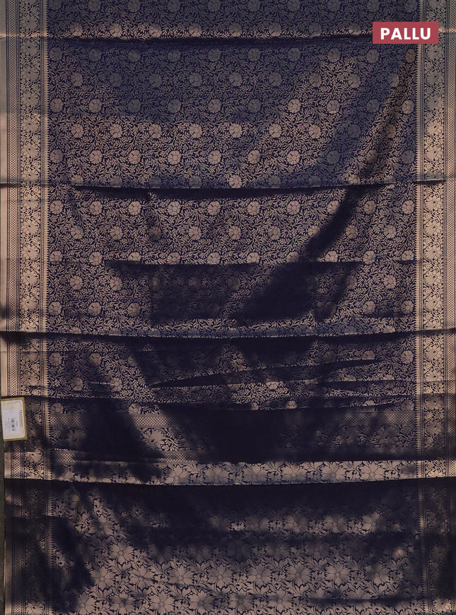 Semi soft silk saree dark blue with allover zari woven brocade weaves -Without blouse