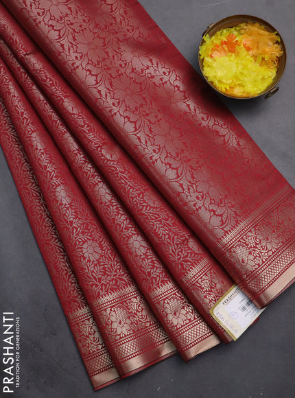 Semi soft silk saree maroon with allover zari woven brocade weaves -Without blouse