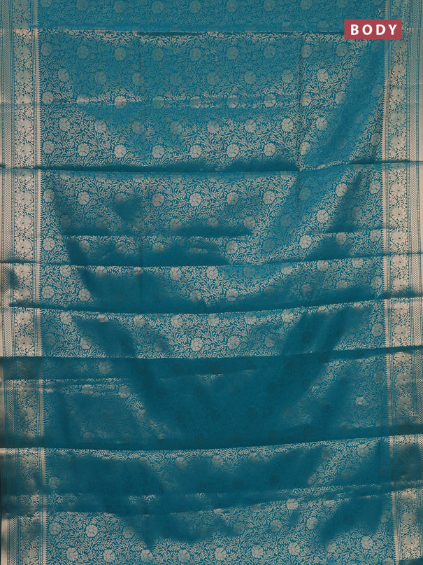Semi soft silk saree teal blue with allover zari woven brocade weaves -Without blouse