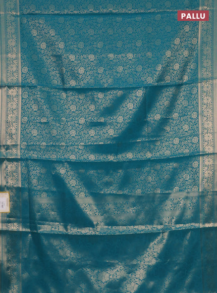 Semi soft silk saree teal blue with allover zari woven brocade weaves -Without blouse