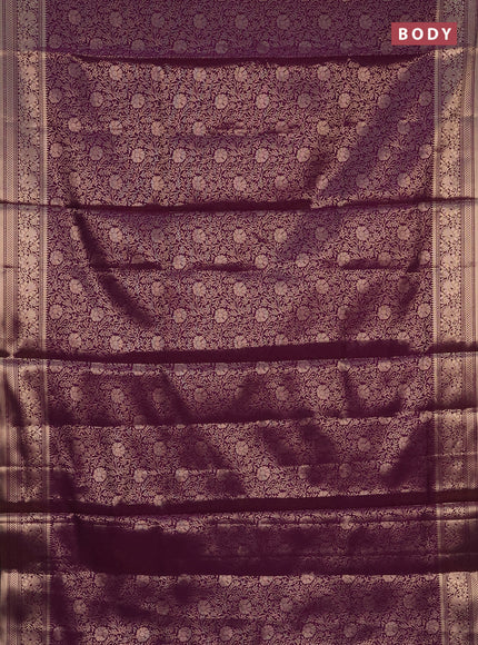Semi soft silk saree deep purple with allover zari woven brocade weaves -Without blouse
