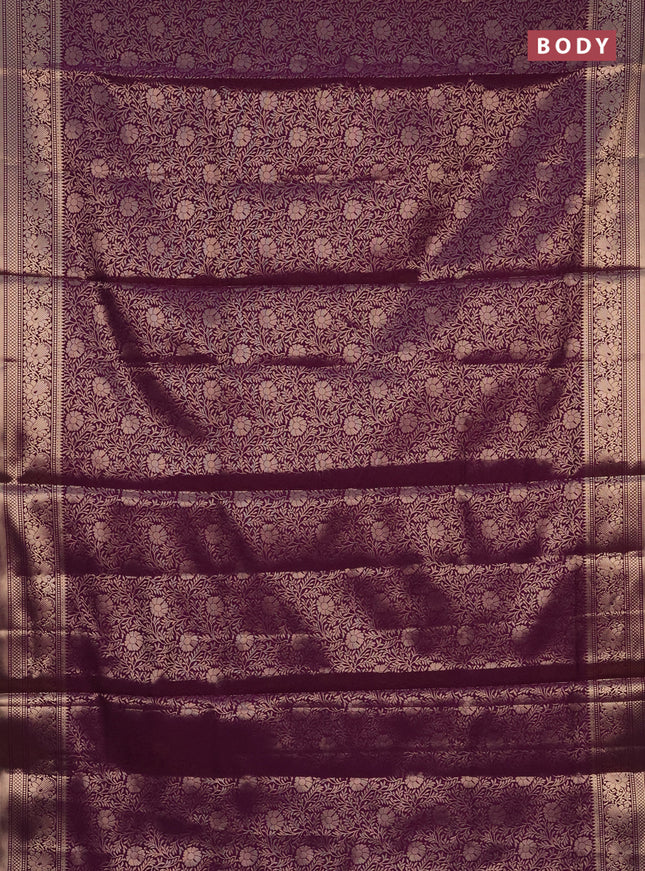 Semi soft silk saree deep purple with allover zari woven brocade weaves -Without blouse