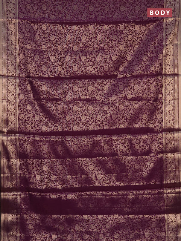 Semi soft silk saree deep purple with allover zari woven brocade weaves -Without blouse