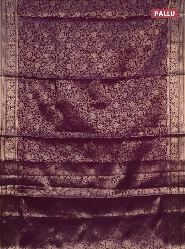 Semi soft silk saree deep purple with allover zari woven brocade weaves -Without blouse