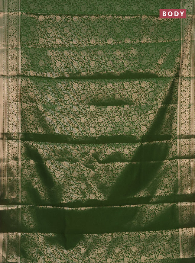 Semi soft silk saree green with allover zari woven brocade weaves -Without blouse