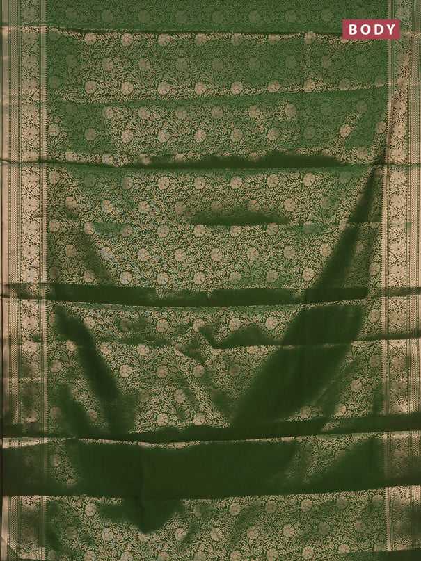 Semi soft silk saree green with allover zari woven brocade weaves -Without blouse