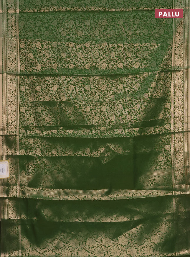 Semi soft silk saree green with allover zari woven brocade weaves -Without blouse