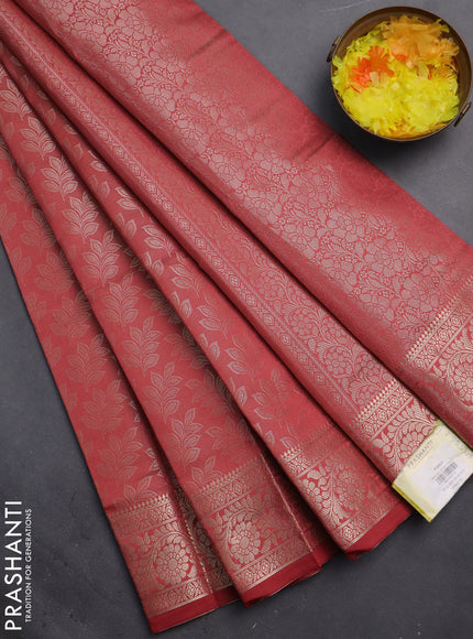 Semi soft silk saree peach shade with allover zari woven brocade weaves -Without blouse