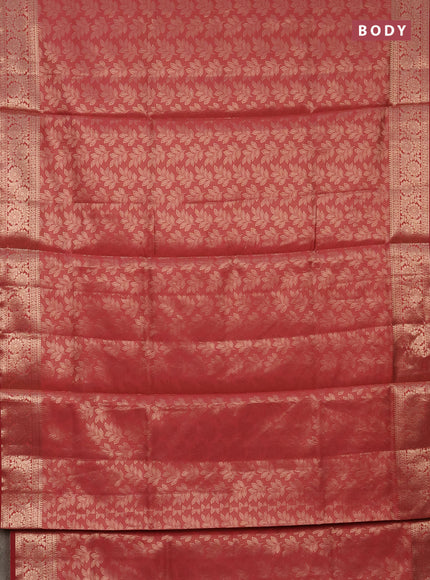 Semi soft silk saree peach shade with allover zari woven brocade weaves -Without blouse