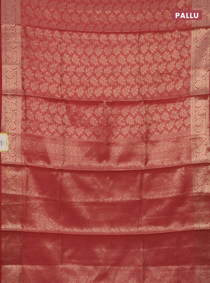 Semi soft silk saree peach shade with allover zari woven brocade weaves -Without blouse