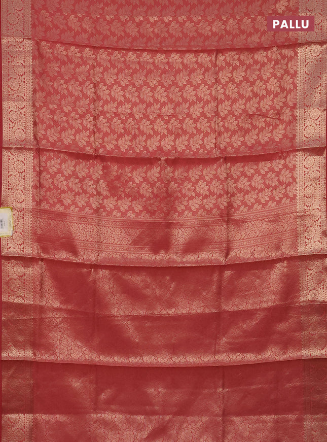 Semi soft silk saree peach shade with allover zari woven brocade weaves -Without blouse