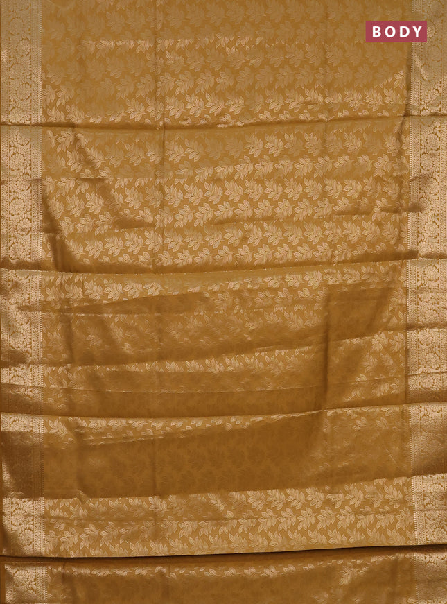 Semi soft silk saree mustard yellow with allover zari woven brocade weaves -Without blouse