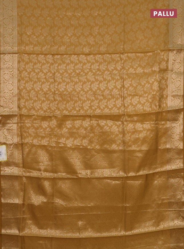 Semi soft silk saree mustard yellow with allover zari woven brocade weaves -Without blouse