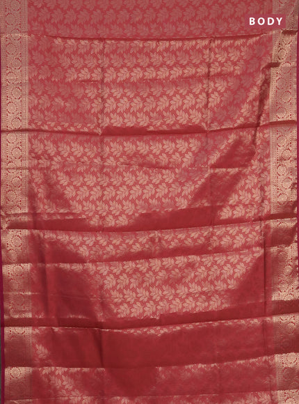 Semi soft silk saree peach pink with allover zari woven brocade weaves -Without blouse