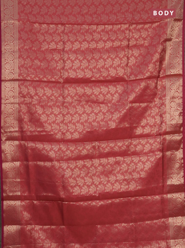Semi soft silk saree peach pink with allover zari woven brocade weaves -Without blouse