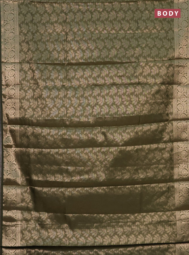 Semi soft silk saree sap green with allover zari woven brocade weaves -Without blouse