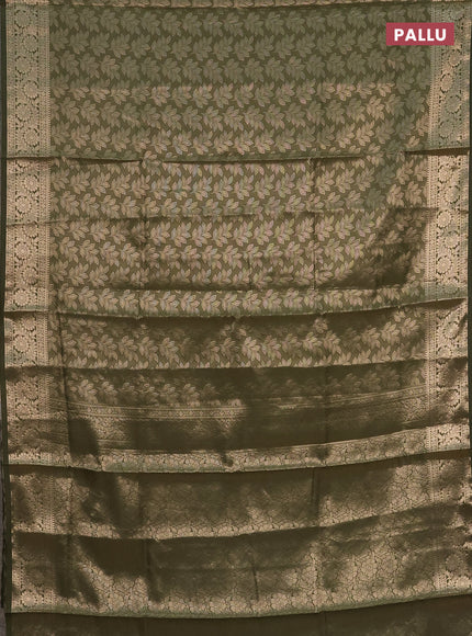 Semi soft silk saree sap green with allover zari woven brocade weaves -Without blouse