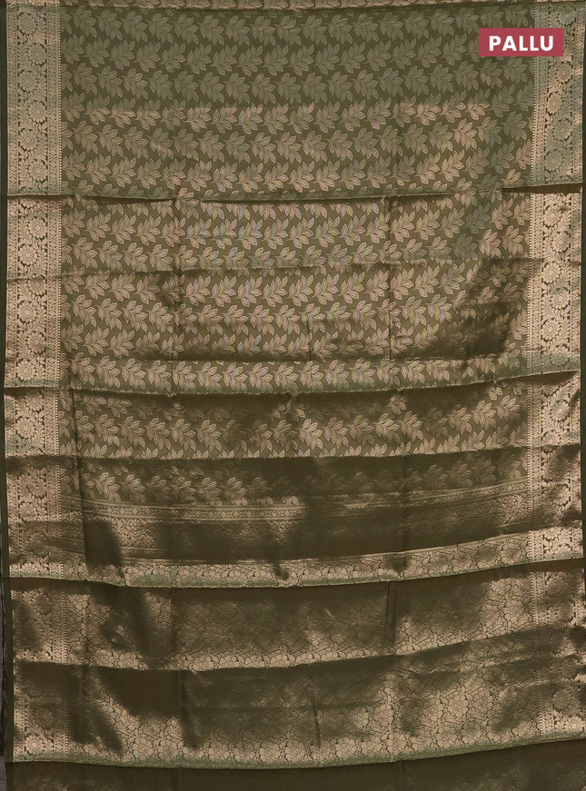 Semi soft silk saree sap green with allover zari woven brocade weaves -Without blouse