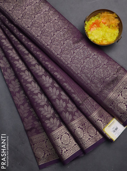 Semi soft silk saree deep purple with allover zari woven brocade weaves -Without blouse
