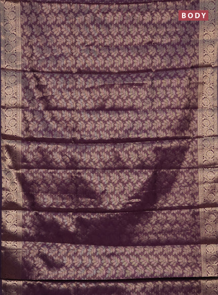 Semi soft silk saree deep purple with allover zari woven brocade weaves -Without blouse