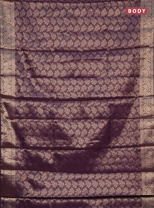Semi soft silk saree deep purple with allover zari woven brocade weaves -Without blouse