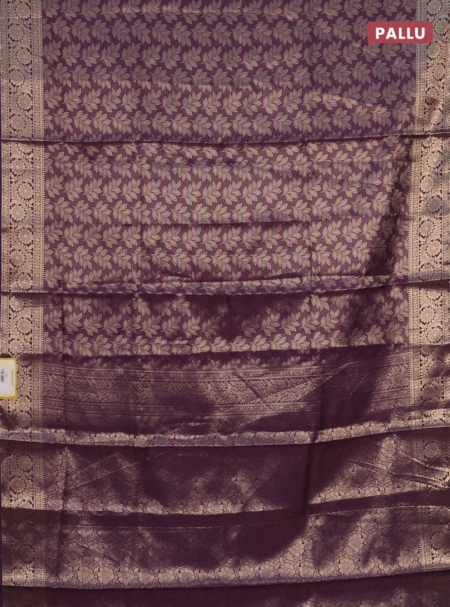 Semi soft silk saree deep purple with allover zari woven brocade weaves -Without blouse
