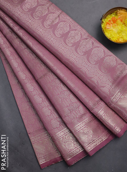 Semi soft silk saree mild purple with allover zari woven brocade weaves -Without blouse