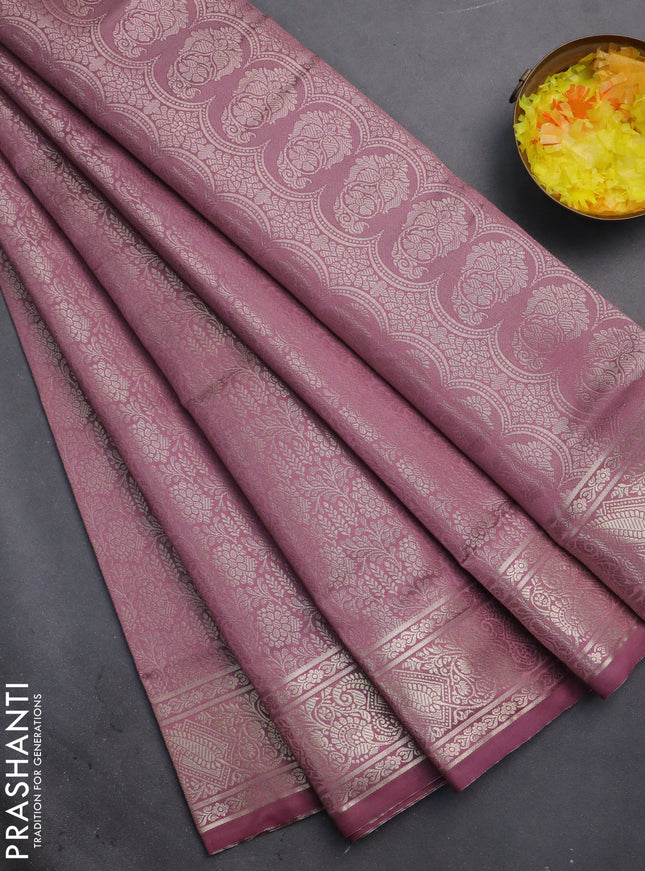 Semi soft silk saree mild purple with allover zari woven brocade weaves -Without blouse