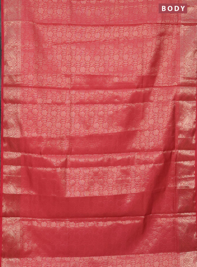 Semi soft silk saree dark peach with allover zari woven brocade weaves -Without blouse