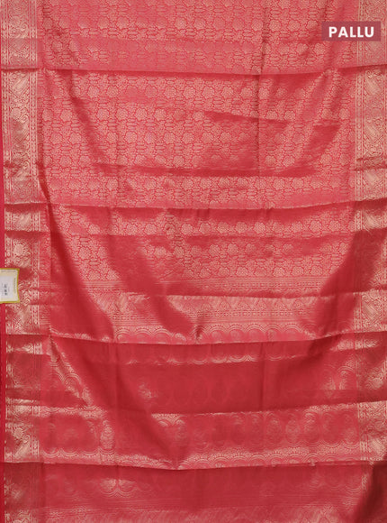 Semi soft silk saree dark peach with allover zari woven brocade weaves -Without blouse