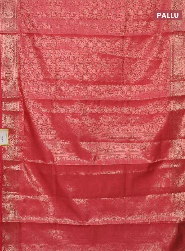 Semi soft silk saree dark peach with allover zari woven brocade weaves -Without blouse