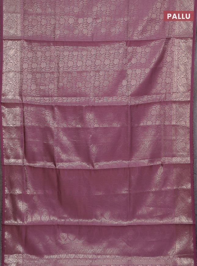 Semi soft silk saree mild purple with allover zari woven brocade weaves -Without blouse