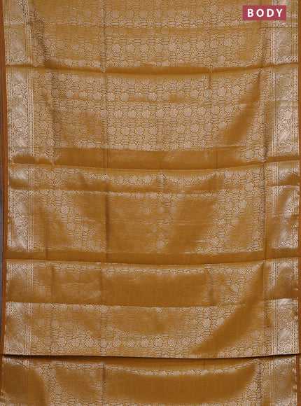 Semi soft silk saree mustard yellow with allover zari woven brocade weaves -Without blouse