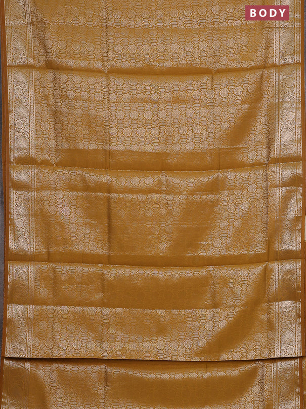 Semi soft silk saree mustard yellow with allover zari woven brocade weaves -Without blouse