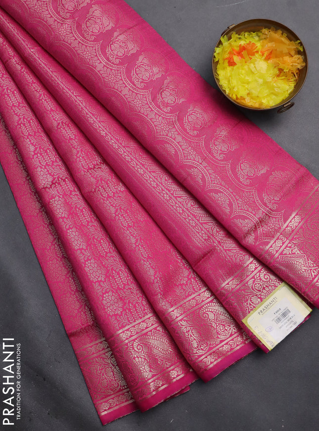 Semi soft silk saree pink with allover zari woven brocade weaves -Without blouse