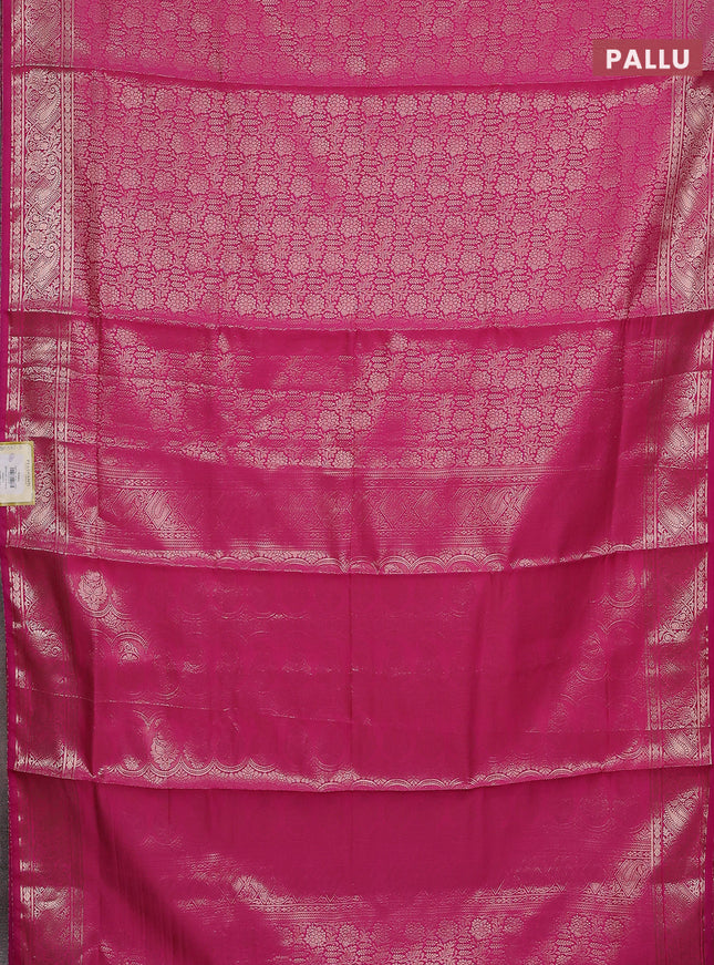 Semi soft silk saree pink with allover zari woven brocade weaves -Without blouse
