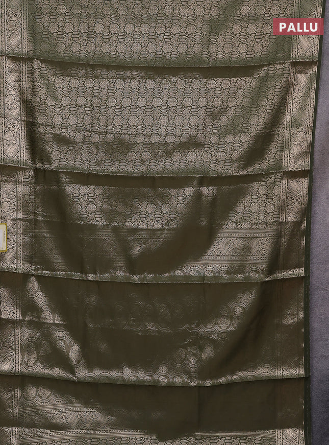 Semi soft silk saree sap green with allover zari woven brocade weaves -Without blouse