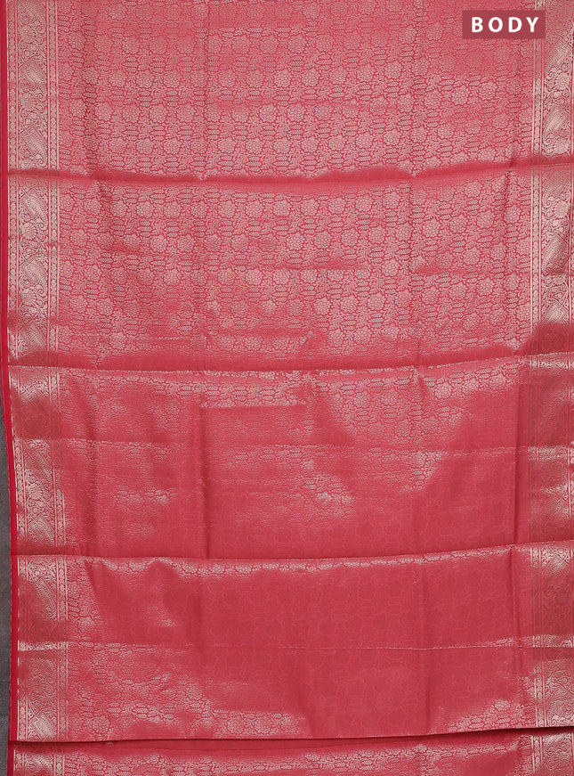Semi soft silk saree peach pink with allover zari woven brocade weaves -Without blouse