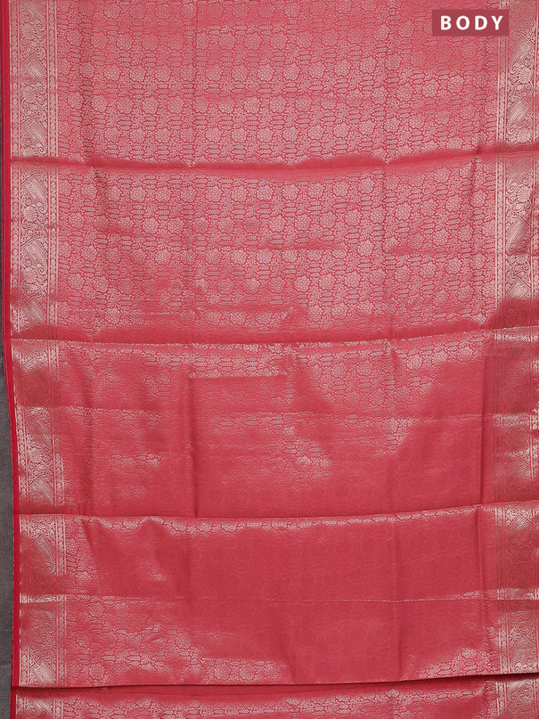Semi soft silk saree peach pink with allover zari woven brocade weaves -Without blouse