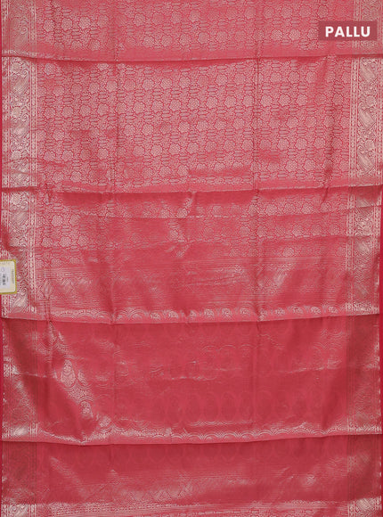 Semi soft silk saree peach pink with allover zari woven brocade weaves -Without blouse