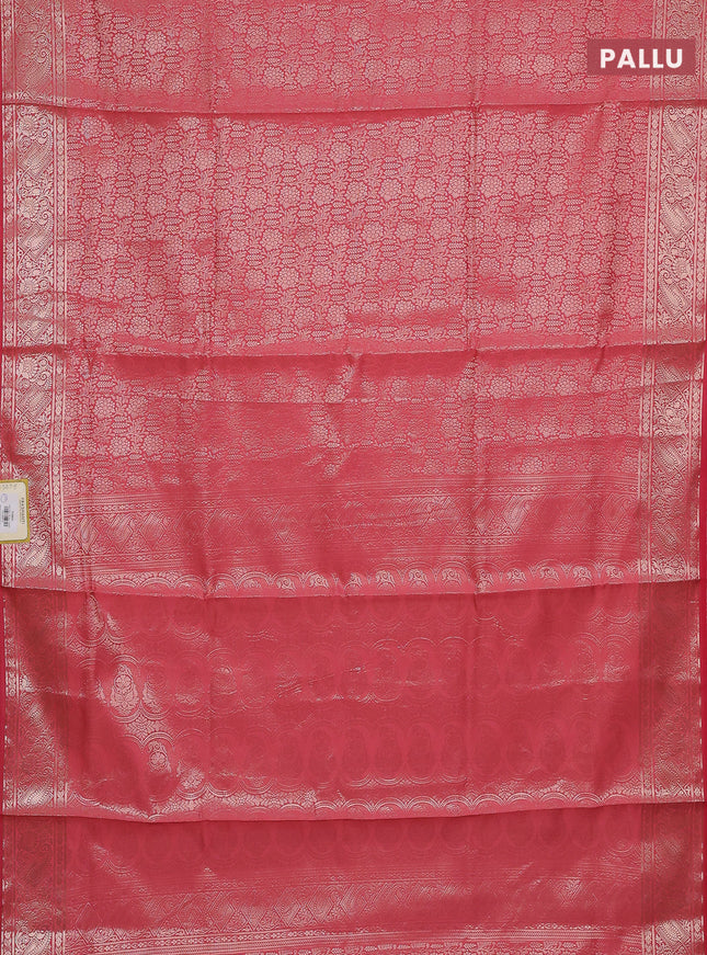 Semi soft silk saree peach pink with allover zari woven brocade weaves -Without blouse