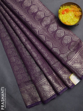 Semi soft silk saree deep purple with allover zari woven brocade weaves -Without blouse